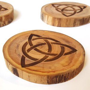 Trinity Knot Tree Wood Slice Coaster set of 4